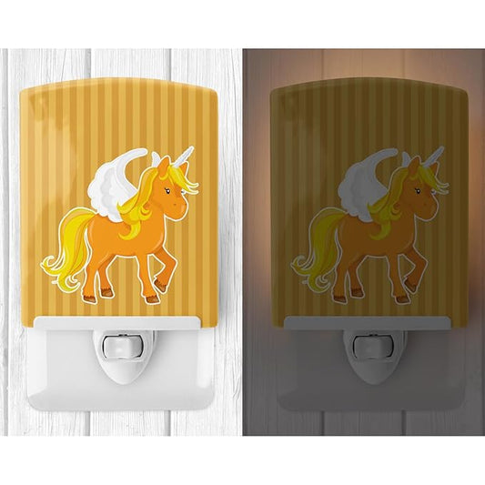 Caroline's Treasures BB9092CNL Unicorn Orange Stripes Ceramic Night Light Compact, UL-Certified, Ideal for Bedroom, Bathroom, Nursery, Hallway, Kitchen, 6x4x3, Multicolor