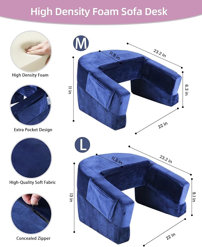 Weighted Idea Reading Pillow for Gaming, Meduim Gaming Pillow for Adult,Table Pillow with 2 Side Pockets for Gaming, Reading, Working Sitting in Bed Floor Sofa (Blue)