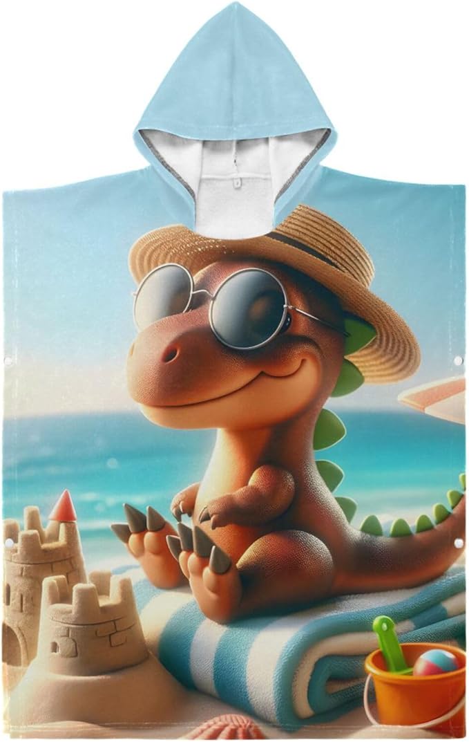 senya Kids Beach Towel, Dinosaur Beach Hooded Bath Pool Beach Towel Wrap Cover-ups Beach Poncho for Boys Girls