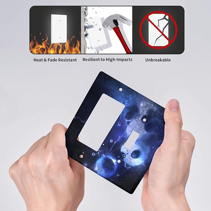 Cute Baby Panda Light Switch Cover Wall Plate Decorative 2 Gang Combination 1 Toggle 1 Rocker Outlet Covers Blue for Farmhouses Kitchens Bedrooms 4.5 x 4.5 in