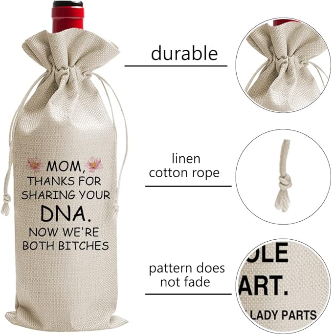 Funny Mom Birthday Gifts Wine Bag for Mother,, Sharing Your DNA Wine Bag, Presents for Mom Mummy Mother Grandmother, Gifts for Mom from Son Daughter (DL098)