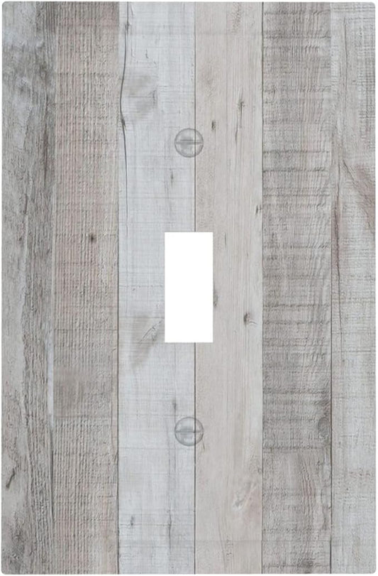 Rustic Grey Wood Shiplap 1 Gang Light Switch Cover Decorative Vintage Country Single Toggle Wall Plate Switchcovers Electrical Switchplate Home Decor for Farmhouse Livingroom Bedroom Kitchen Decor