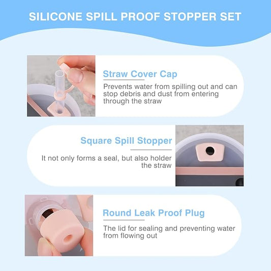Silicone Spill Proof Stopper Set Compatible with Stanley Quencher H2.0 FlowState Tumbler 40oz/ 30oz, Kits Include 2 Straw Cover Cap, 2 Square Spill Stopper, 2 Round Leak Stopper (Black, H2.0)