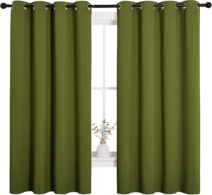 NICETOWN Bedroom Curtain Panels Blackout Draperies, Thermal Insulated Solid Grommet Blackout Curtains/Drapes (One Pair, 55 by 68-inch, Olive Green)