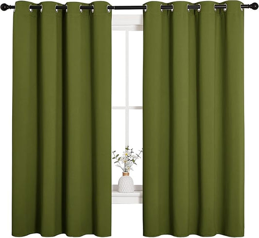 NICETOWN Bedroom Curtain Panels Blackout Draperies, Thermal Insulated Solid Grommet Blackout Curtains/Drapes (One Pair, 55 by 68-inch, Olive Green)