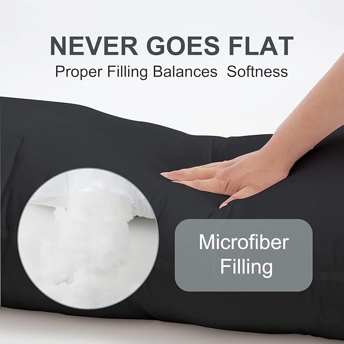 DOWNCOOL Large Body Pillow Insert- Breathable Full Body Pillow for Side Sleeper - Soft Long Bed Pillow for Adults - 20 x 54 inch (Black)