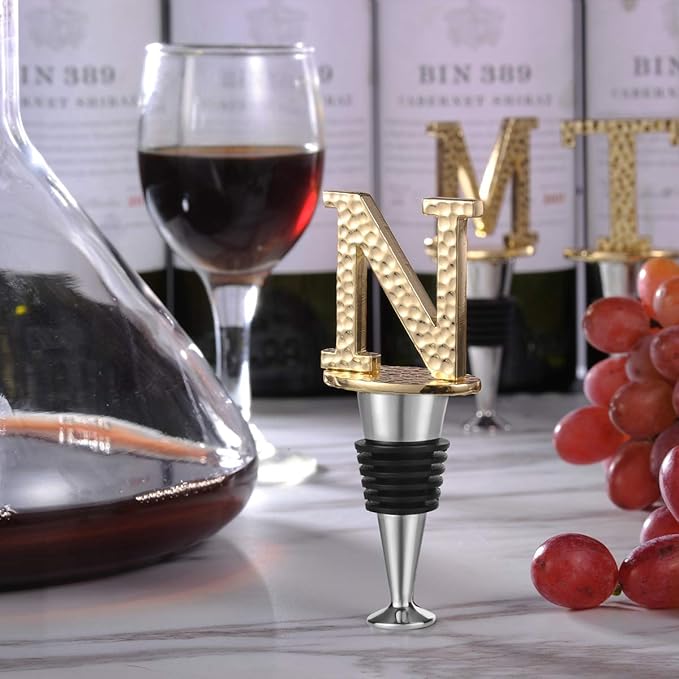 Miicol Wine Bottle Stopper, Prosecco Stopper, Gold Wine Stopper, Personalised Champagne Stopper, Initial Wine Stopper, Funny Prosecco Gift, Wine Lovers Gift, Kitchen Decor, Letter N