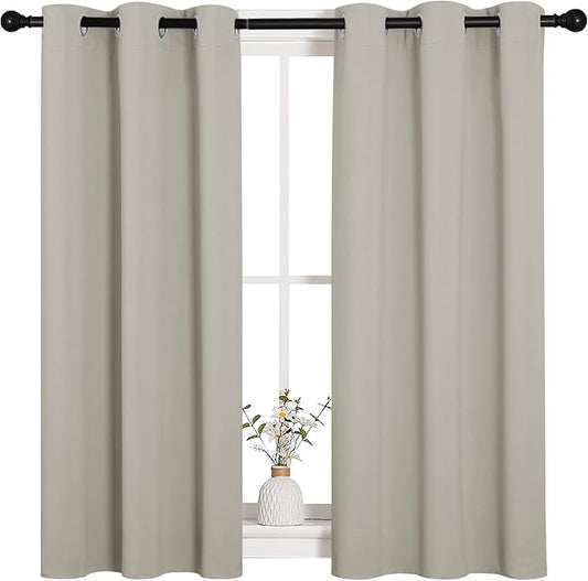 NICETOWN Room Darkening Short Curtain Panels for Cafe, Thermal Insulated Grommet Room Darkening Draperies/Drapes for Window (Natural, 2 Panels, W34 x L45 -inch)