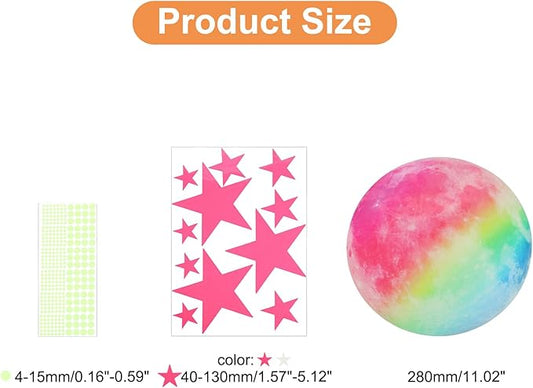 uxcell Glow in The Dark Stickers, Dots and Stars Wall Decals in Two Colors, Glowing Star Decal Decoration for Ceiling and Wall, 280mm Moon