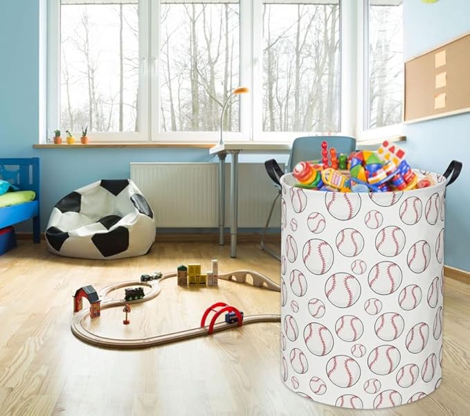 Baseball Kids Laundry Basket Baby Hamper Baseball Toy Storage Bin for Boys Room Decor Baby Nursery Hamper Gift Baskets for Bedroom Bathroom(Baseball)