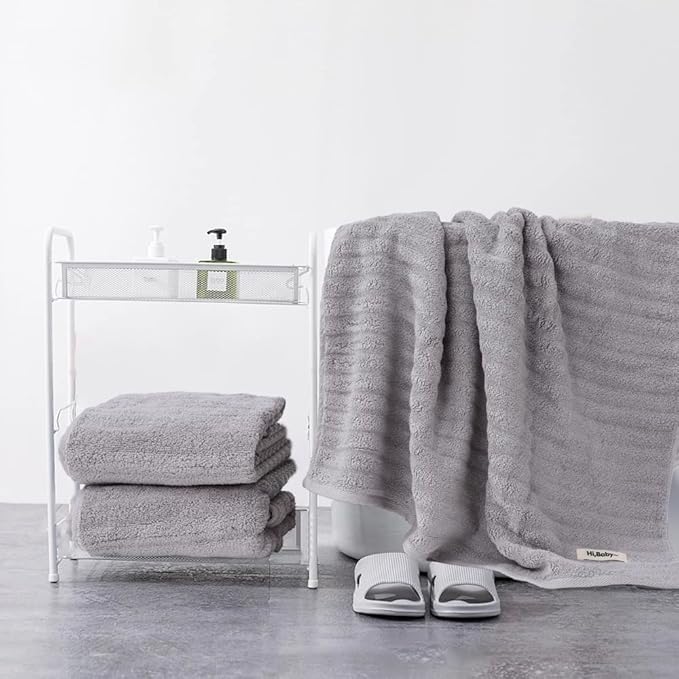 Luxury Ultra Soft Light Grey Bath Towel Sets for Bathroom Hotel, 1 Bath Towels 2 Hand Towels Washcloths 100% Long-staple Cotton Fluffy Highly Absorbent Thick Towel for Women Kids Elderly Face Body