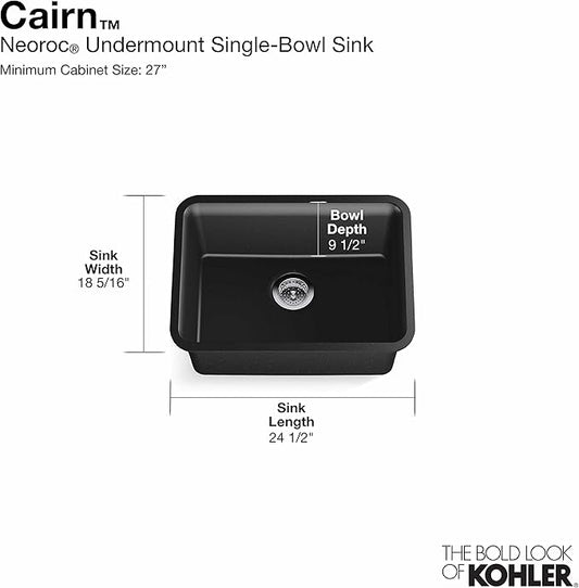 KOHLER K-28001-CM1 Cairn Sink, 24 in, Matte Black
