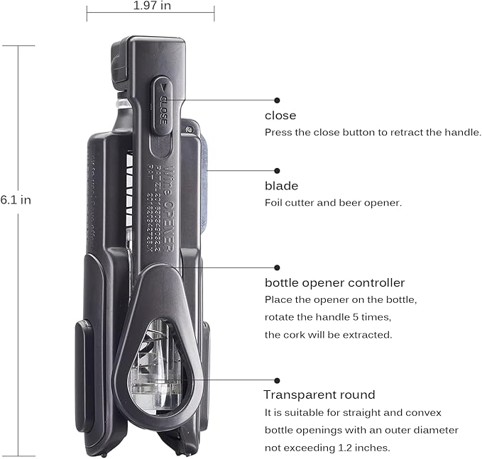 Wine Opener, Wine Corkscrew With Foil Cutter, 6 Inches, Easy To Use And Lightweight Wine Bottle Opener, Black
