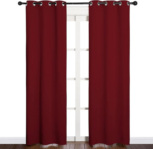 NICETOWN Christmas Burgundy Bedroom Curtains Blackout Draperies, Christmas Decorations Thermal Insulated Solid Grommet Top Blackout Drapes for Cafe (One Pair, 34 x 84-inch)