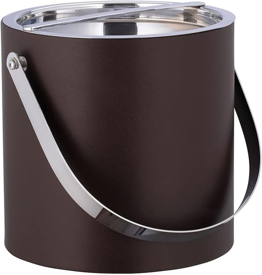 Kraftware 3qt Polished Chrome Arch Handle & Bridge Cover Manhattan 3 Quart Ice Bucket, Small, Chocolate Brown