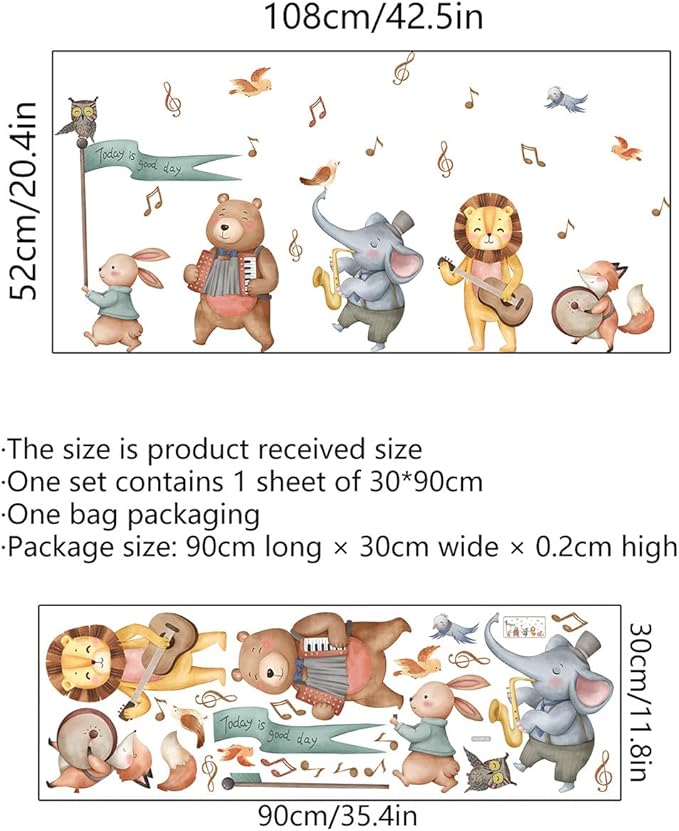 Watercolor Baby Animals Wall Decals Stickers, African Jungle Rabbit Bear Elephant Lion Fox Bird Owl Kids Room Nursery Decor, Baby Nursery Kids Bedroom Living Room Wall Decor