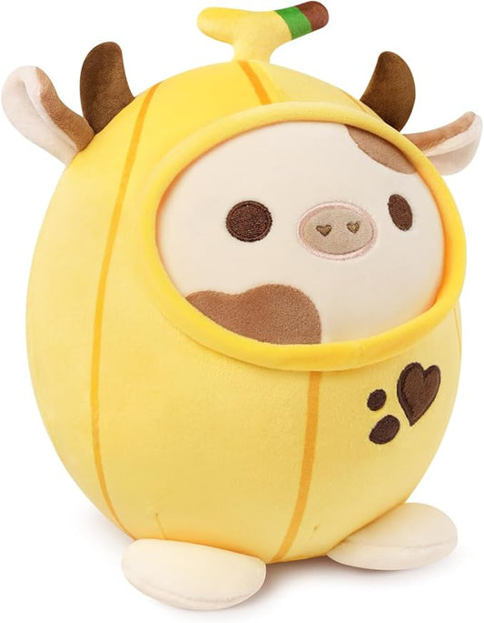 PEACH CAT Cute Banana Cow Plush Pillow Banana Cow Stuffed Animal Cow plushie with Banana Outerwear for Kids Yellow 8"