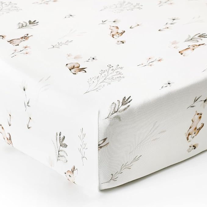 GRSSDER Stretch Ultra Soft Jersey Knit Fitted Crib Sheets Set 2 Pack,Fit All Standard Crib Mattress Pads Safe and Snug, Crib Fitted Sheet for Boys and Girls, Stylish Watercolor Rabbit Pattern