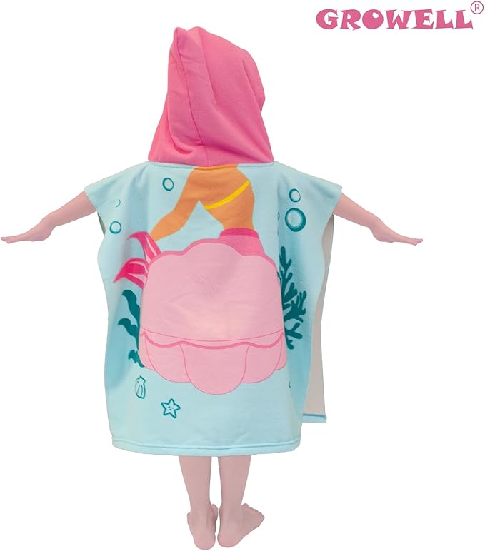 Hooded Kids Beach Towels - Toddler Bath Towel Girls Boys Swim Cover-ups for Ages 1 to 6 Kids Pool Towels Quick Dry Lightweight Soft Microfiber Poncho Towel 24x23 (Mermaid Seashell)