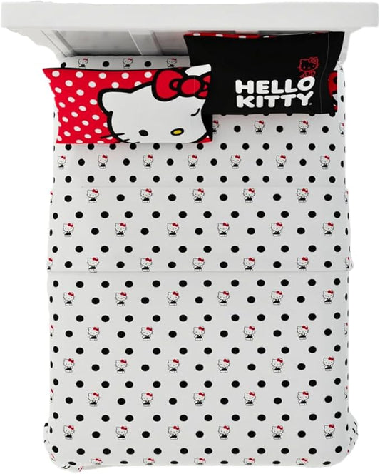 Franco Collectibles Hello Kitty Polka Dot Bedding Super Soft Microfiber 4 Piece Queen Sheet Set, (Officially Licensed Product)