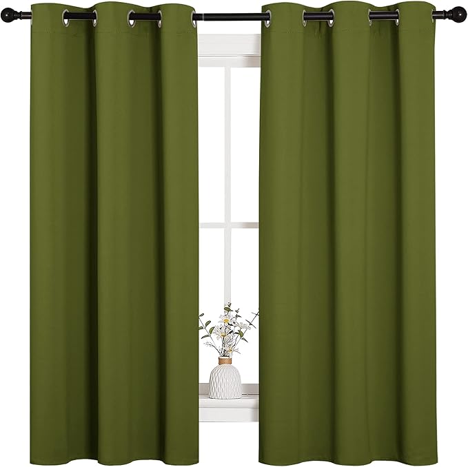 NICETOWN Christmas Window Decoration Thermal Insulated Solid Grommet Blackout Curtains/Drapes for Living Room (1 Pair, 42 by 63 inches, Olive Green)