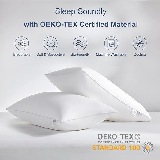 CozyLux Pillows Queen Size Set of 2, Hotel Quality Bed Pillows for Sleeping 2 Pack, Cooling Pillows for Side Back and Stomach Sleepers, Down Alternative Luxury Soft Supportive Fluffy Pillows (18x28)