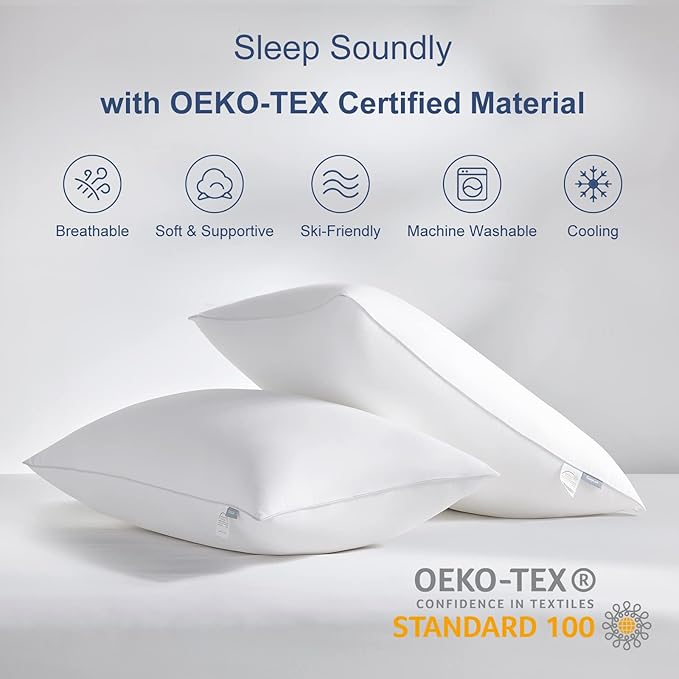 CozyLux Pillows Standard Size Set of 2, Hotel Quality Bed Pillows for Sleeping 2 Pack, Cooling Pillows for Side Back and Stomach Sleepers, Down Alternative Luxury Soft Supportive Pillows (18x26)