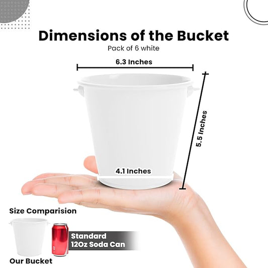 Small Metal Buckets with Handle 6 Pcs – Galvanized Bucket Leak Proof & Rust Resistant 48 fl oz Capacity - Best for Party Décor, Organizing & Decorating Classrooms (Large 6.3" Top, White)