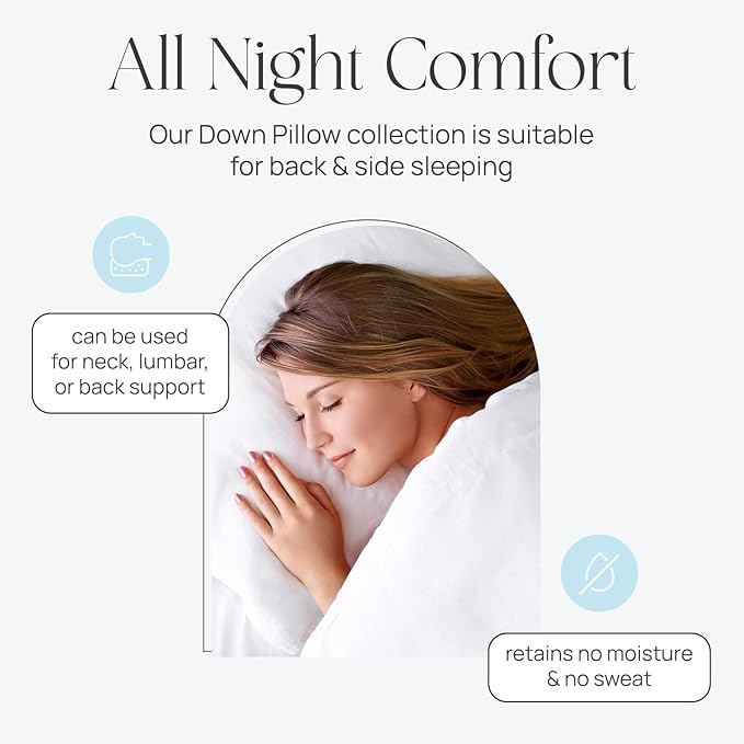 East Coast Bedding Pure Dream Firm Pillow Queen Pillow Medium Support, Queen Size 20x30 Inch Goose Feather Down Pillows, 100% Cotton Shell Pack of 1