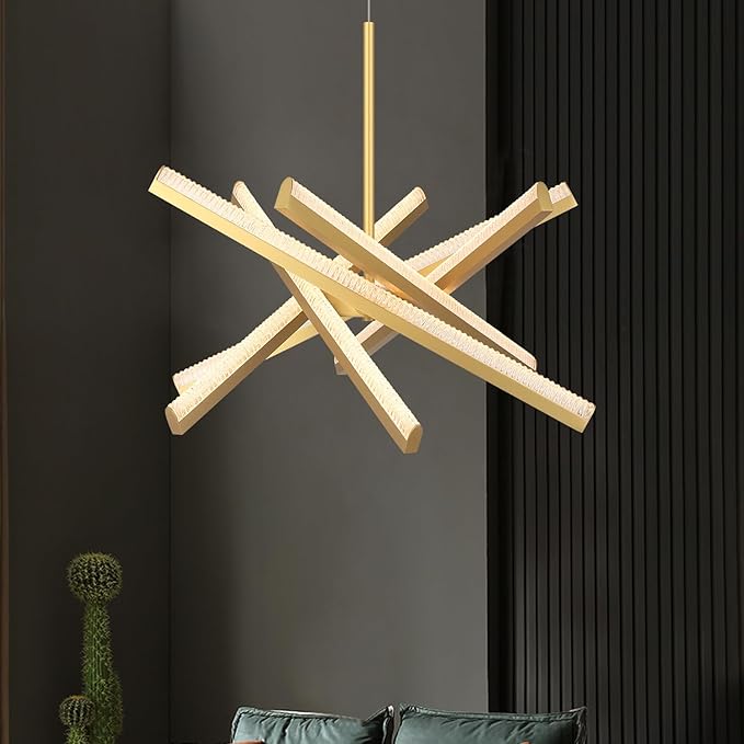 Kinglong Gold Chandelier【Upgraded】,Chandelier Light Fixture 6-Lights,Dimmable Acrylic LED Modern Chandelier for Dining Room,Living Room,Bedroom,Kitchen Island(L:20.07",W:17.32")