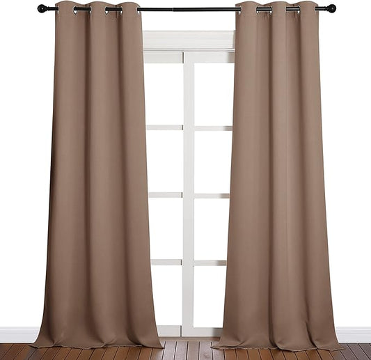 NICETOWN Light Reducing Grommet Curtains - Tripe Woven Textured Soft Curtain Panels for Living Room Window Treatment Drapes (2 Panels, W42 x L90, Cappuccino)