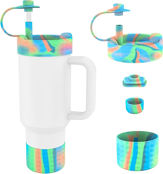 Protective Silicone Bottle Cover Set for Stanley Quencher H2.0 40 30 20 oz Tumbler with Handle & Iceflow, Anti-Scratch Cover Boot for Stanley Cup Accessories BPA Free (D)