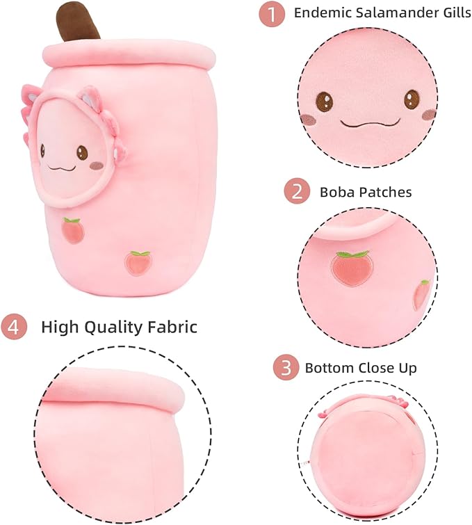 Niuniu Daddy Axolotl Boba Tea Plush, 16+ Inch Pink Unicorn Toys for Girls,Super Cute Unicorn Stuffed Animal