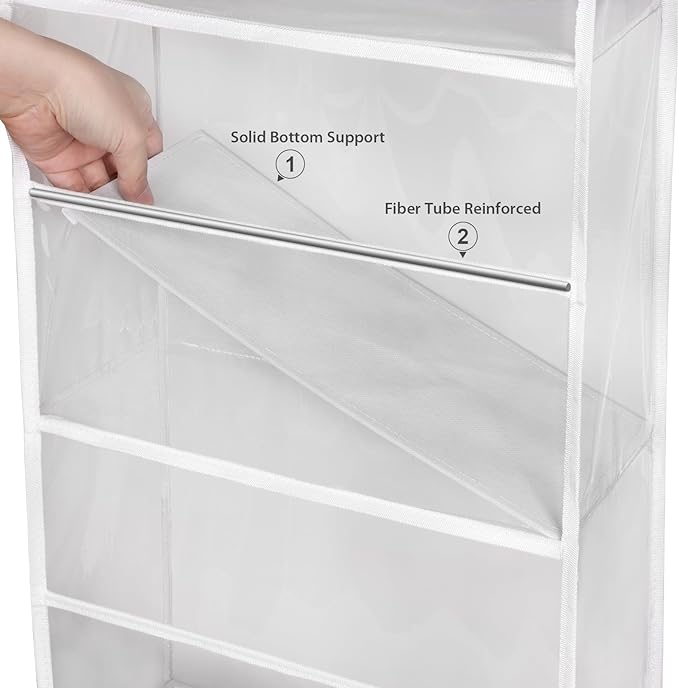 Univivi Over The Door Organizer Hanging Storage, Closet Door Organizer Baby Storage with 6 Clear Plastic Pockets & 2 Big Metal Hooks & Sticker for Cosmetics, Bathroom, Nursery and Sundries
