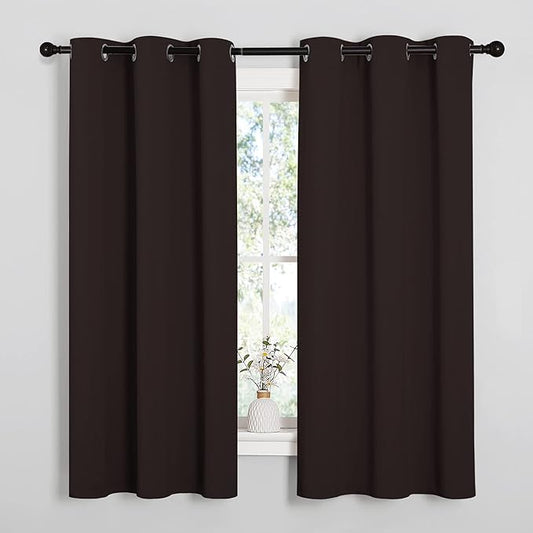 NICETOWN Triple Weave Microfiber Energy Saving Thermal Insulated Solid Grommet Blackout Curtains for Bedroom (2 Panels, 42 inches by 63 Inch, Toffee Brown)