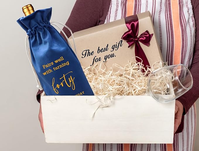 LANBAIHE 40th Birthday Gifts for Her,40th Birthday Gift for Women Men, 40 Years Old Birthday Gifts Wine Bag, 30th Birthday Decorations Party Supplies- 1984 Birthday (40th Birthday-Blue)