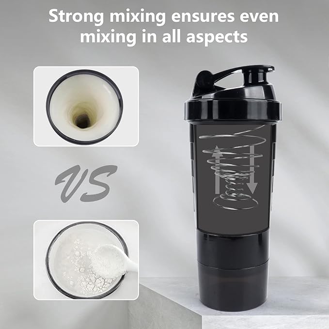 Shaker Bottle 16OZ Protein Shaker Bottles with Mix Ball Portable Sports Water Bottle Leak Proof GYM Cup for Protein Mixes with Powder Storage & Pill Organizer, Idea for Pre Workout,BPA Free(black)