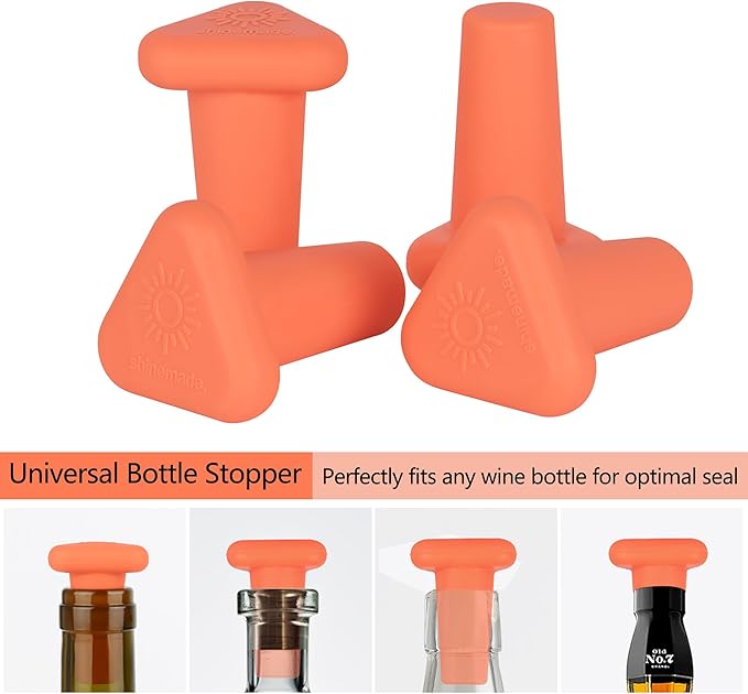 Wine Stoppers,Set of 4 Silicone Corks - Uncork,Heavy-Duty for all Bottles