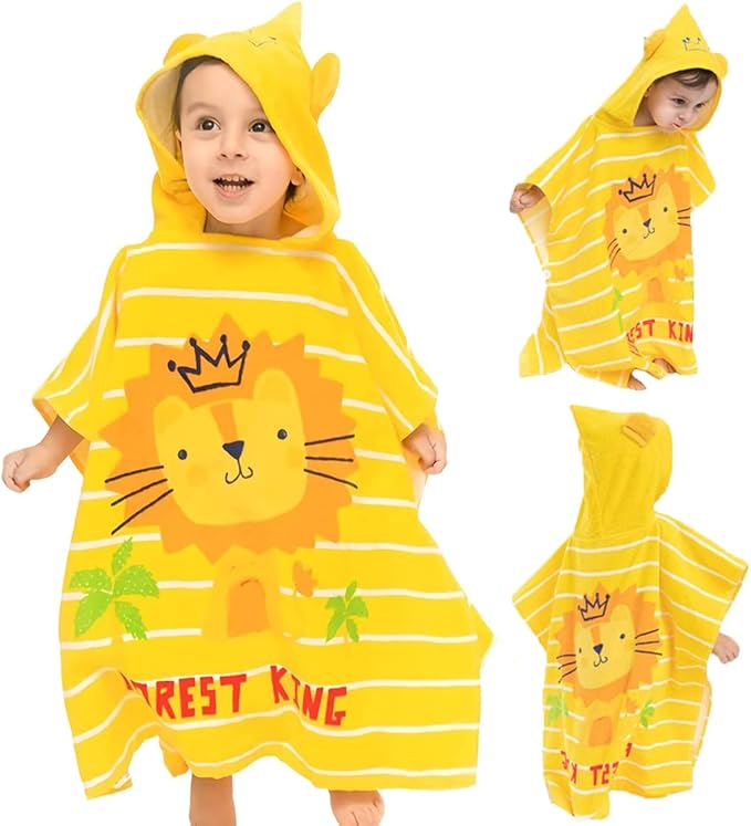 Kids Hooded Beach Bath Towel Poncho Robe Cotton Animal Pattern Children Toddler Wrap Swimming Pool Towel for Boys Girls, 23.6" x 23.6"
