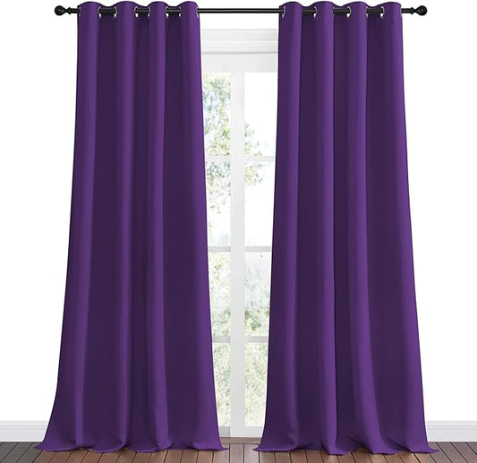 NICETOWN Purple Blackout Curtains 96 inches Long, Niose Reducing and Thermal Insulated Room Darkening Curtains for Girls Bedroom Living Room Window Decoration (55 inches Wide, 2 Panels)
