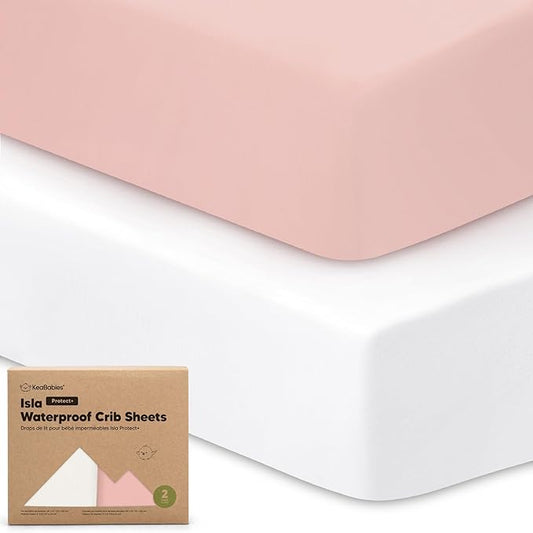 2-Pack Waterproof Crib Sheets for Boys, Girls - Viscose Derived from Bamboo Crib Sheets Neutral, Crib Mattress Protector Sheet, Soft Toddler Bed Sheets, Fitted Baby Crib Sheets Girl, Boy (Rose)