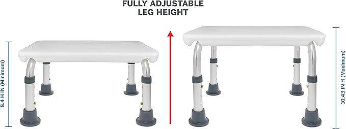 Ginsey RA+ Adjustable Non-Skid Bath Step, White, 300-lb Capacity - Step Stool, Non-Slip, Bathroom, Kitchen, Lightweight