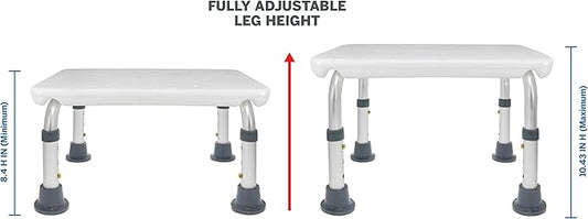 Ginsey RA+ Adjustable Non-Skid Bath Step, White, 300-lb Capacity - Step Stool, Non-Slip, Bathroom, Kitchen, Lightweight