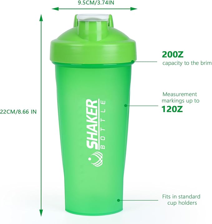 Shaker Bottle, 600ml Classical Protein Shaker Cup with Mixing Ball for Smooth blending, Leak-Proof GYM Workout Water Bottles for protein& Smoothie Shake,Bpa Free (20oz / Green)