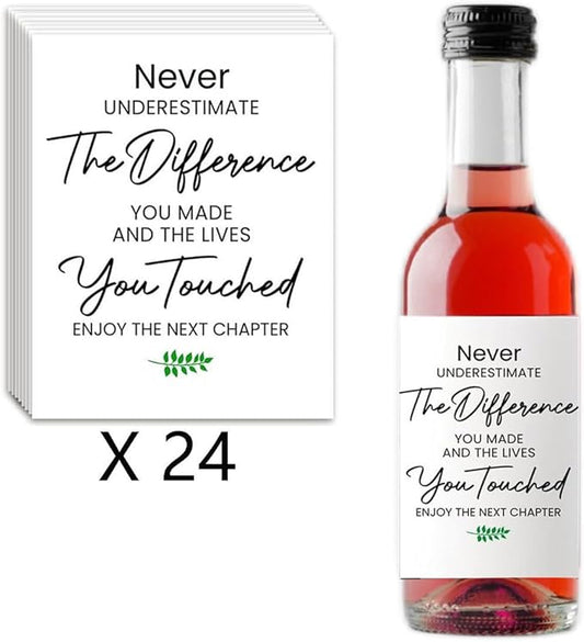 24 Pcs Retirement Mini Wine Labels, Retirement Gifts for Women Men, Happy Retirement Mini Wine Bottle Stickers Labels Gifts for Coworker, Never Underestimate The Difference You Made