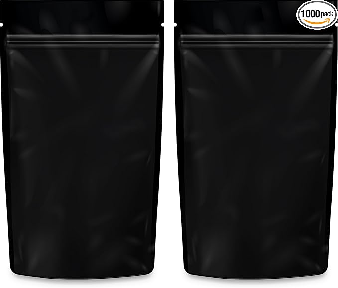Mylar Bags Smell Proof 1/4 Ounce All Black - 1000 Count 6.7" X 4" 6mill Thickness - Packaging Bags - Mylar Bags For Food Storage - Resealable Bags - Smell Proof Bags - Dispensary Packaging