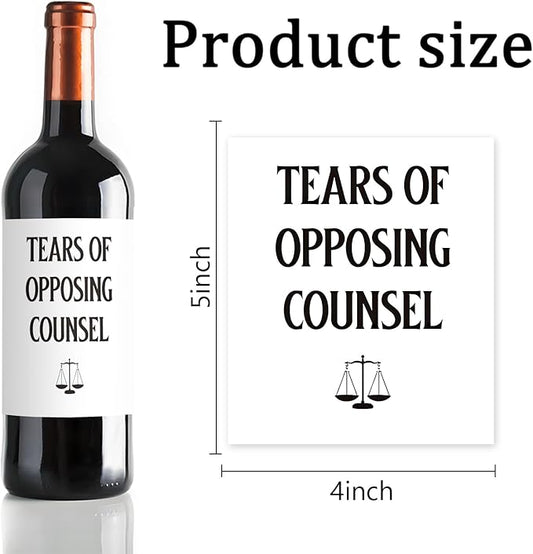24Pcs Lawyer Graduation Wine Labels Lawyer Appreciation Gifts Wine Bottle Stickers Tears of Opposing Counsel Wine Labels for Bottles Gifts for Women Men