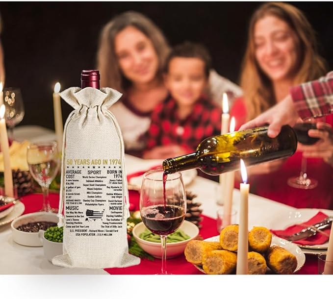 Qubereeree 50th Birthday Gifts for Women Men Funny 50 Year Ago in 1974 Birthday Party Decorations Wine Bags for Mom Dad Grandma Coworker, 50 Year Old Birthday Gifts Vintage 1974 Wine Bag-2