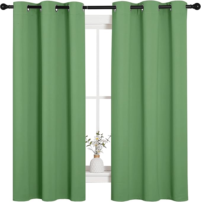 NICETOWN Room Darkening Curtains 63" Long Set of 2 for Bedroom, Froest Green Nursery Essential Thermal Insulated Solid Grommet Top Blackout Curtains/Drapes (1 Pair, 42 inches Wide)