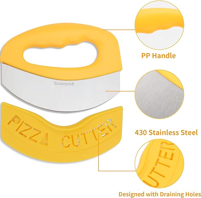 Premium Pizza Cutter Food Chopper-Super Sharp Blade Stainless Steel Pizza Cutter Rocker Slicer with Protective Sheath Multi Function Pizza Knife Kitchen Tools,Dishwasher Safe (Yellow)